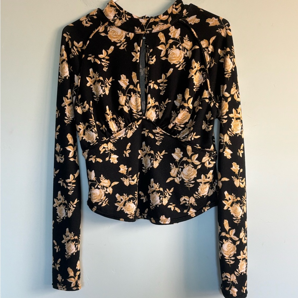 Free People Floral Top with Back Buttons